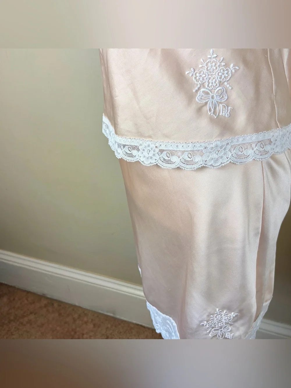 VTG 80s Christian Dior Monogramed Lingerie set size S/M Lace Camisole and Slip